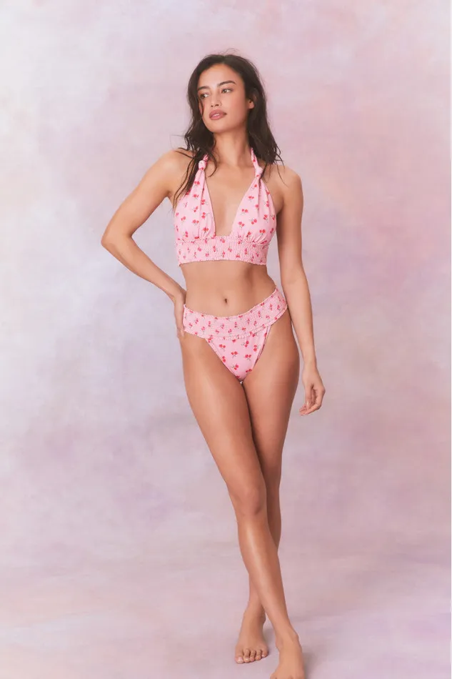 Women LoveShackFancy Swim Katya Cherry Halter Bikini Swim Set Cherry Pink