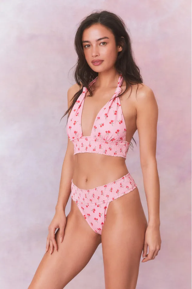 Women LoveShackFancy Swim Katya Cherry Halter Bikini Swim Set Cherry Pink