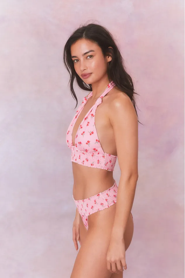 Women LoveShackFancy Swim Katya Cherry Halter Bikini Swim Set Cherry Pink
