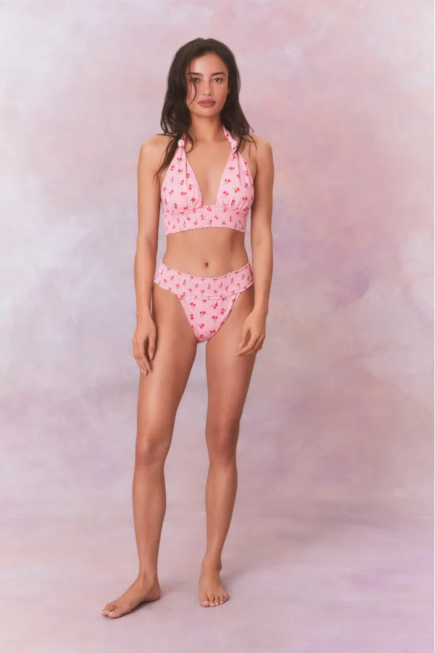 Women LoveShackFancy Swim Katya Cherry Halter Bikini Swim Set Cherry Pink