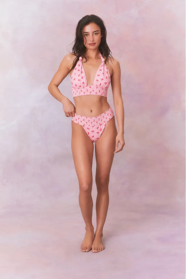 Women LoveShackFancy Swim Katya Cherry Halter Bikini Swim Set Cherry Pink