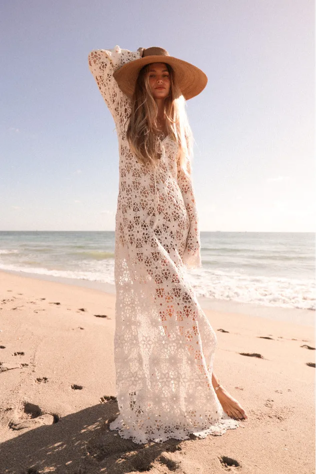 Women LoveShackFancy Swim Lorne Cotton Crochet Maxi Dress Antique White