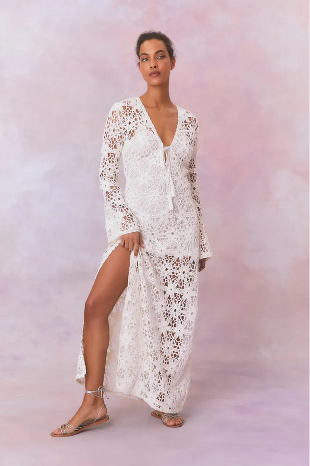 Women LoveShackFancy Swim Lorne Cotton Crochet Maxi Dress Antique White