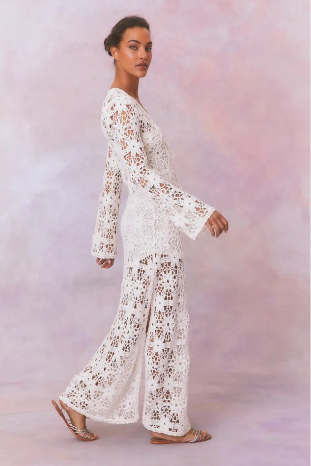 Women LoveShackFancy Swim Lorne Cotton Crochet Maxi Dress Antique White