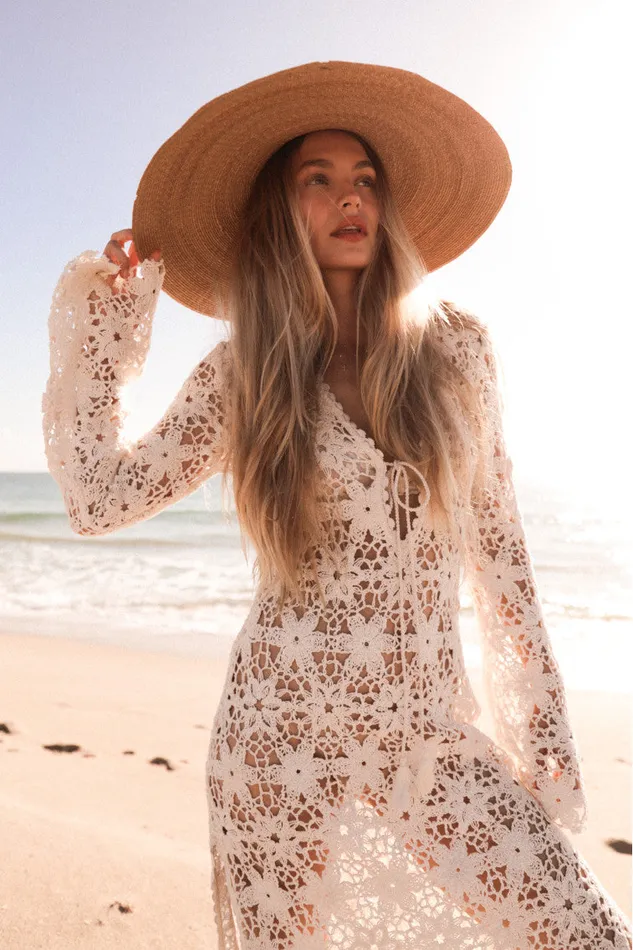 Women LoveShackFancy Swim Lorne Cotton Crochet Maxi Dress Antique White