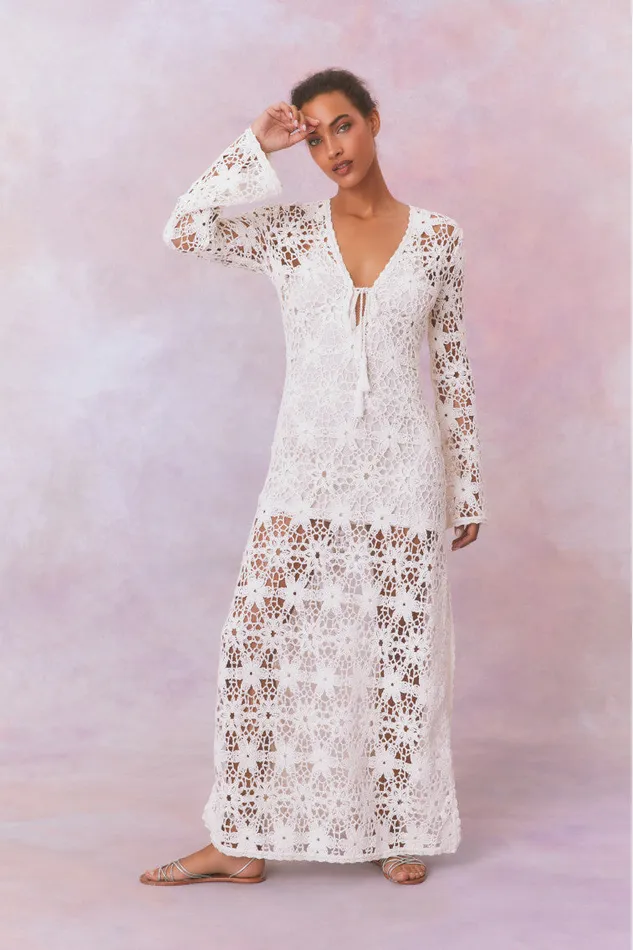 Women LoveShackFancy Swim Lorne Cotton Crochet Maxi Dress Antique White