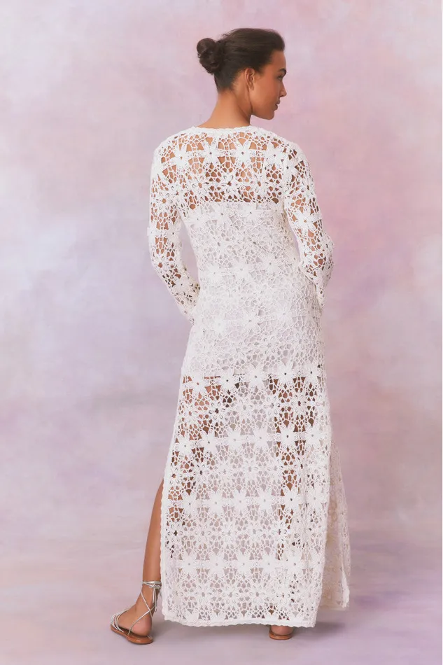 Women LoveShackFancy Swim Lorne Cotton Crochet Maxi Dress Antique White