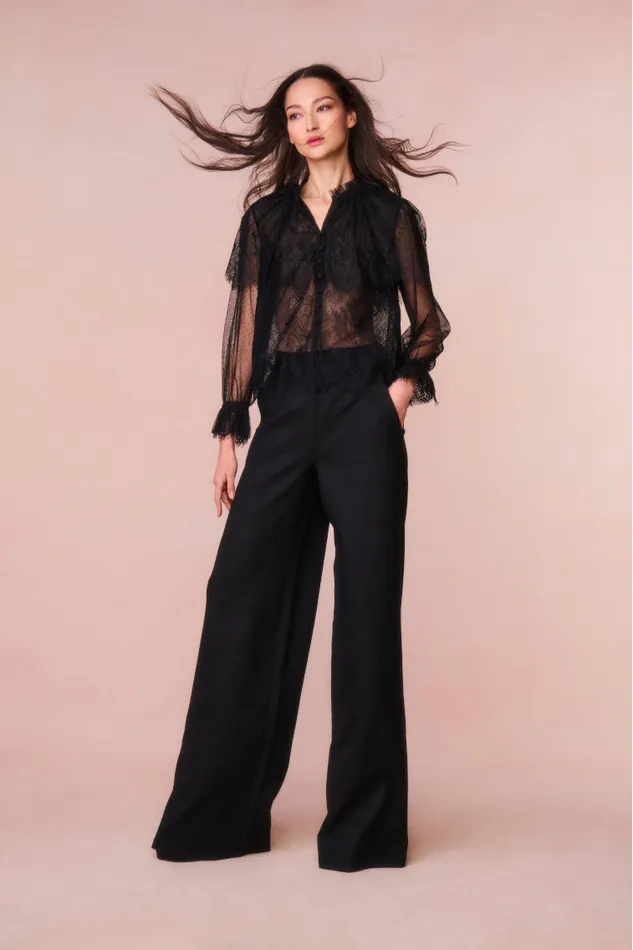 Women LoveShackFancy Tops Duquette Sheer Lace Top Black