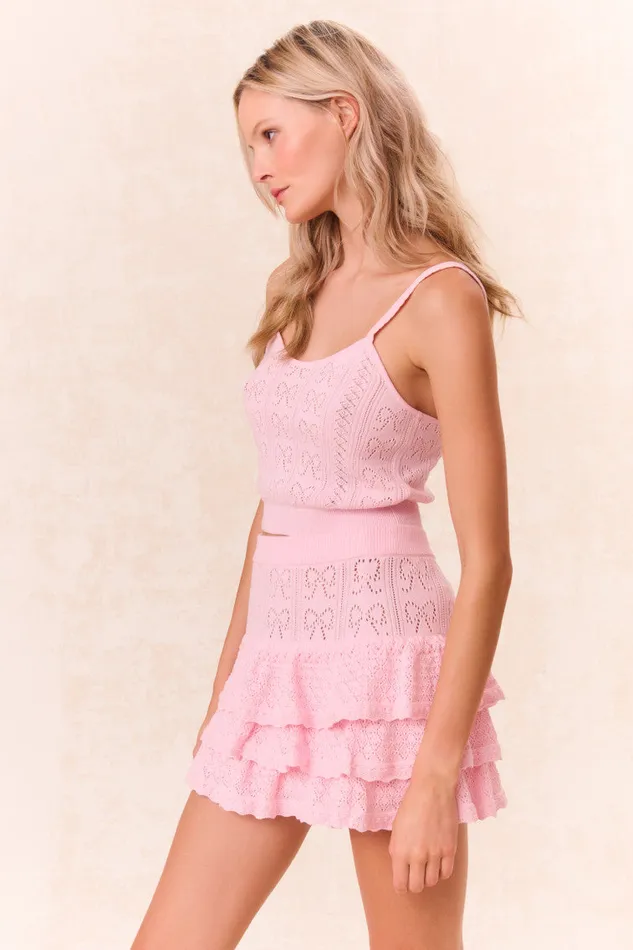 Women LoveShackFancy Tops Fane Bow Pointelle Tank Top Ballerina Pink