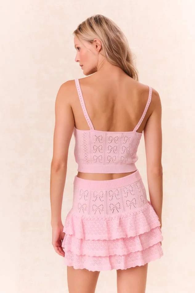 Women LoveShackFancy Tops Fane Bow Pointelle Tank Top Ballerina Pink
