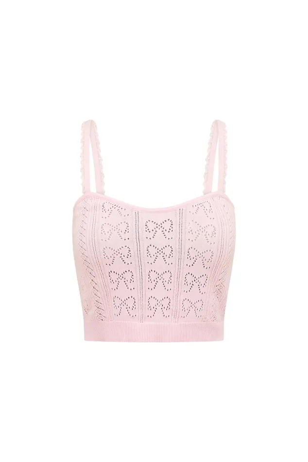 Women LoveShackFancy Tops Fane Bow Pointelle Tank Top Ballerina Pink
