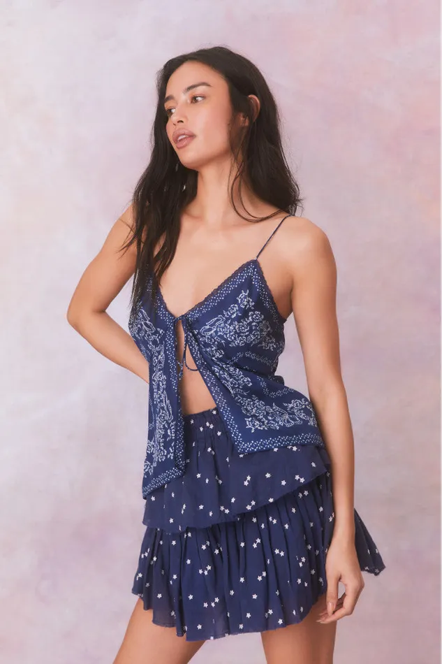 Women LoveShackFancy Tops Tivelo Bandana Print Cotton Cami Top Moonlight Indigo