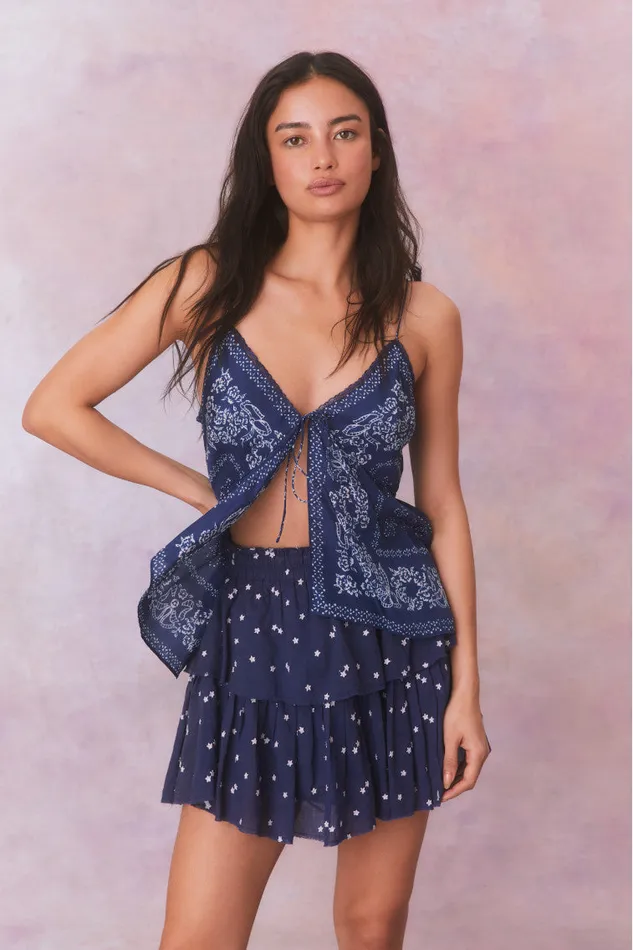 Women LoveShackFancy Tops Tivelo Bandana Print Cotton Cami Top Moonlight Indigo