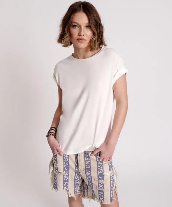 Women LUCKY 8 FINE RIB BOYFRIEND TEE One Teaspoon Tees and Tanks