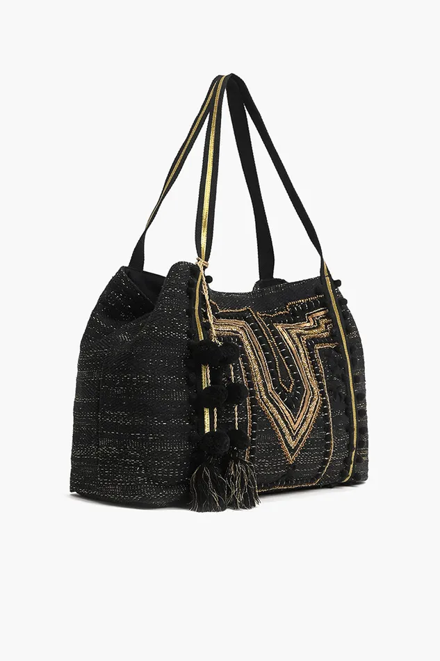 Women Luxe Love Tote 8211 Hand Beaded Large Black Tote For Women Travel and Beach Bags America and Beyond