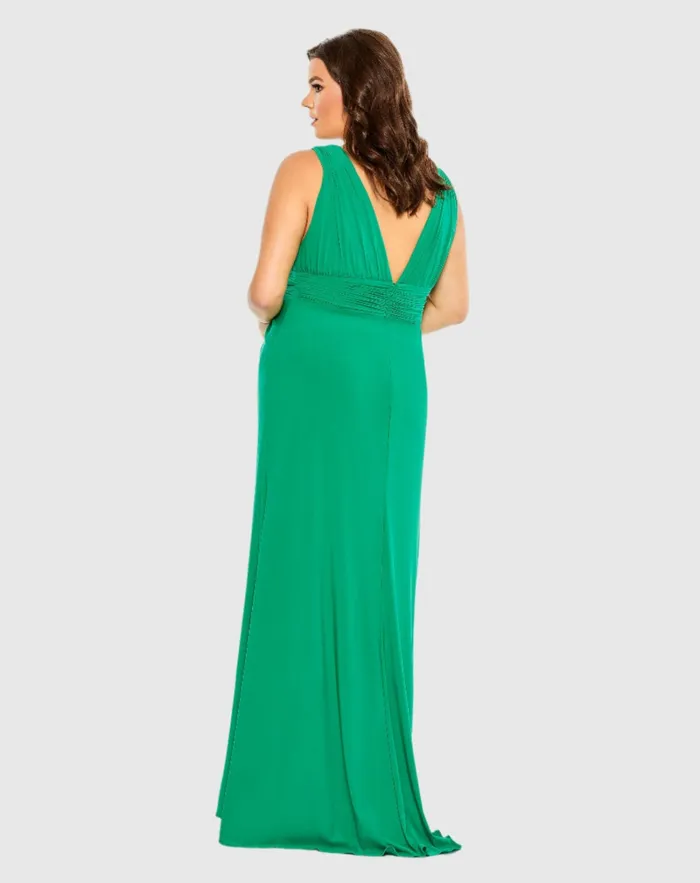 Women Mac Duggal Draped V Neck Sleeveless A Line Gown Jade Plus Size Dresses Women Mac Duggal Draped V Neck Sleeveless A Line Gown Jade Plus Size Dresses