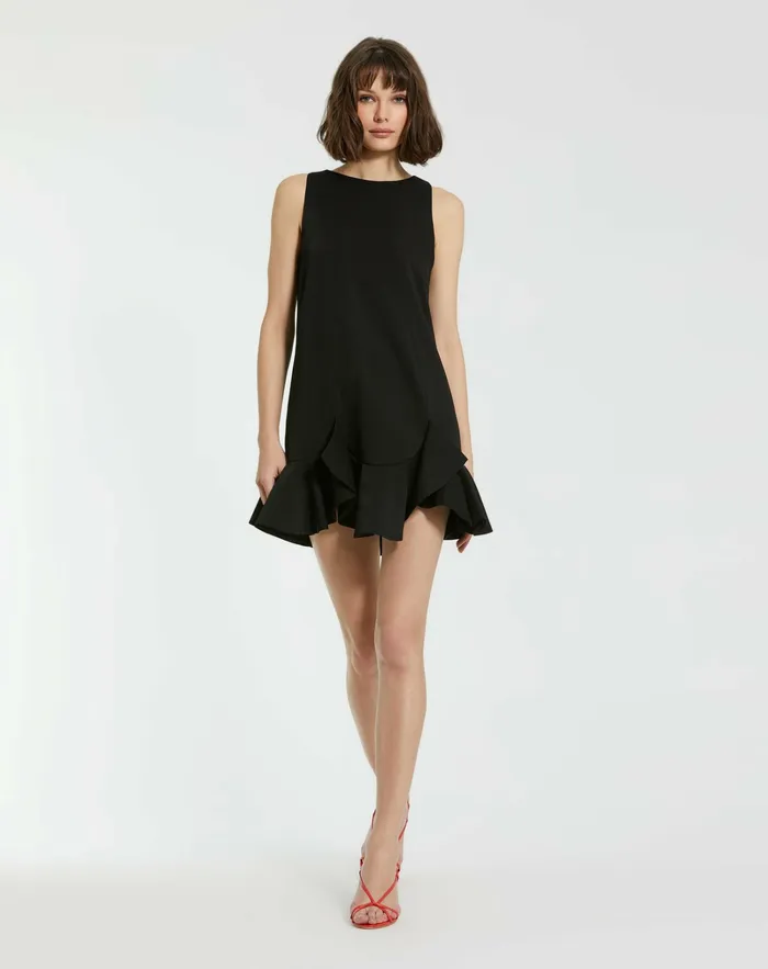 Women Mac Duggal The Mia High Neck Sleeveless Crepe Mini Dress With Ruffle Hem Black Every Day Dresses Women Mac Duggal The Mia High Neck Sleeveless Crepe Mini Dress With Ruffle Hem Black Every Day Dresses