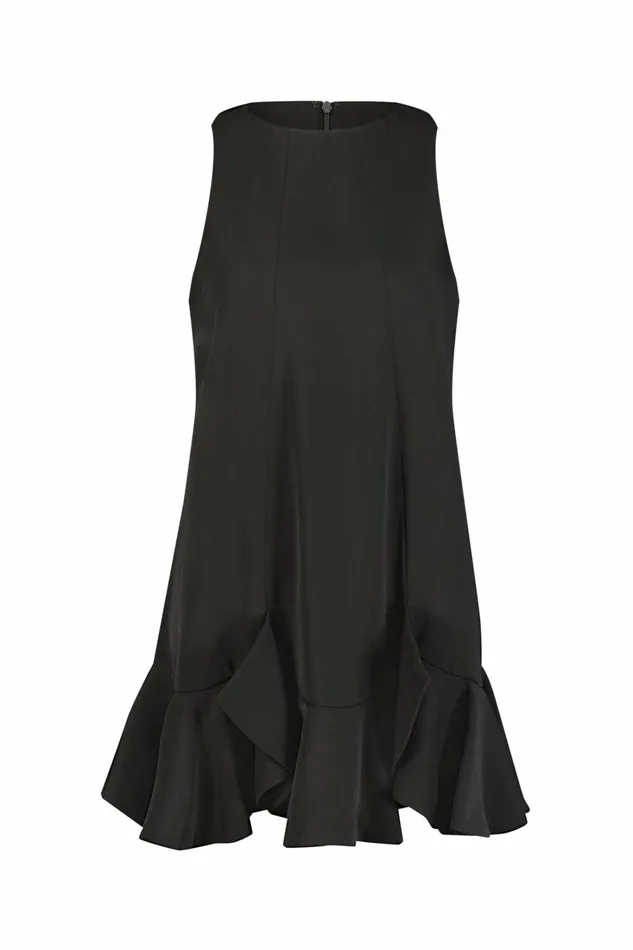 Women Mac Duggal The Mia High Neck Sleeveless Crepe Mini Dress With Ruffle Hem Black Every Day Dresses