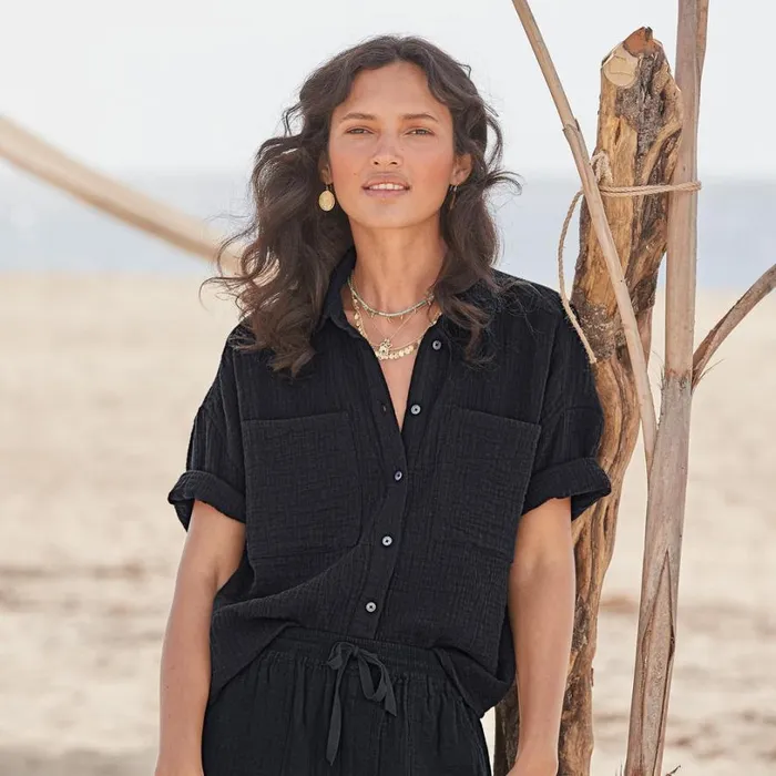 Women Mara Gauze Camp Shirt Spice Sundance Catalog Tops