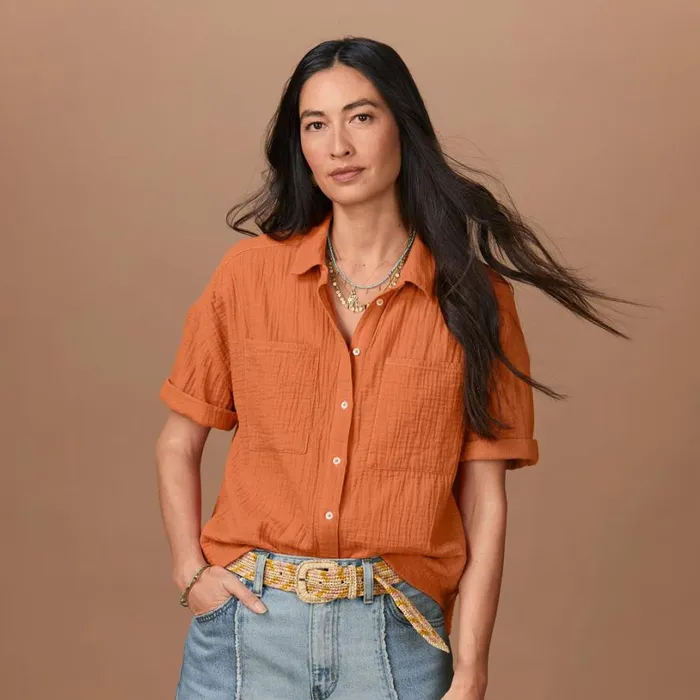 Women Mara Gauze Camp Shirt Spice Sundance Catalog Tops Women Mara Gauze Camp Shirt Spice Sundance Catalog Tops