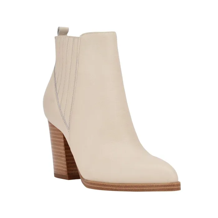 Women Marc Fisher Booties Alva Pointy Toe Bootie Chic Cream Leather