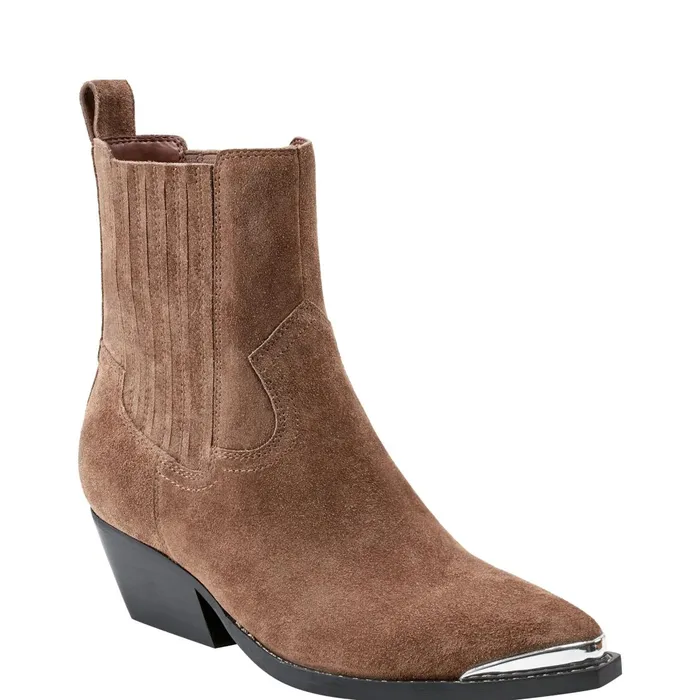Women Marc Fisher Booties Pryce Western Bootie Natural Suede