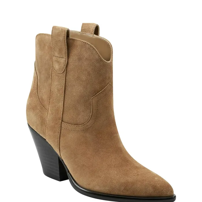 Women Marc Fisher Boots and Booties Marlie Western Bootie Natural Suede