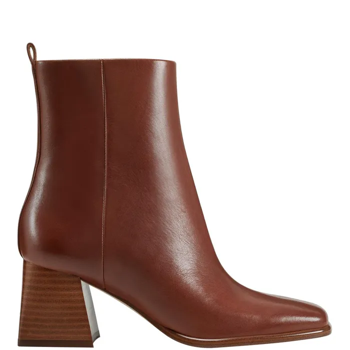 Women Marc Fisher Casual Boots Floria Square Toe Bootie Tan Leather