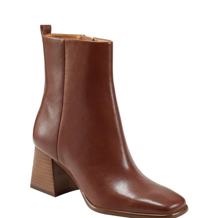Women Marc Fisher Casual Boots Floria Square Toe Bootie Tan Leather