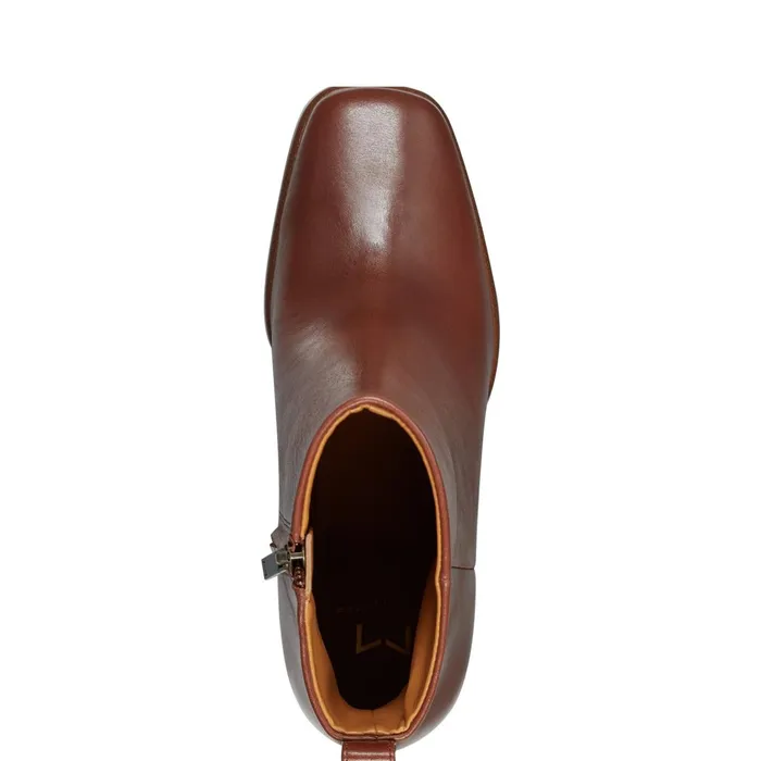 Women Marc Fisher Casual Boots Floria Square Toe Bootie Tan Leather