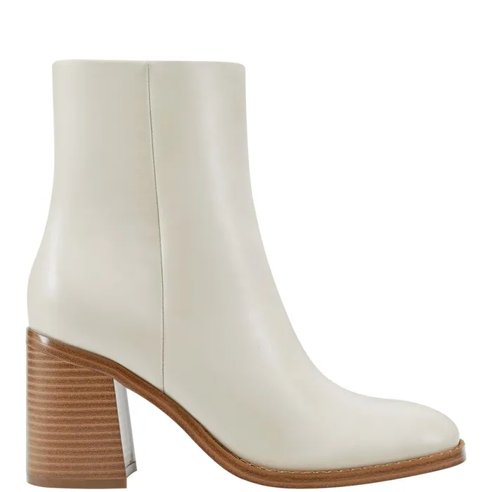 Women Marc Fisher Dress Boots Lianna Sqaure Toe Block Heel Dress Bootie Ivory Leather