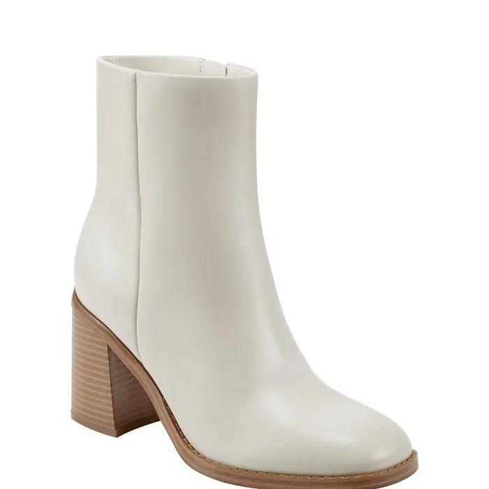Women Marc Fisher Dress Boots Lianna Sqaure Toe Block Heel Dress Bootie Ivory Leather