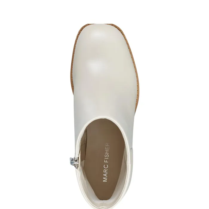 Women Marc Fisher Dress Boots Lianna Sqaure Toe Block Heel Dress Bootie Ivory Leather