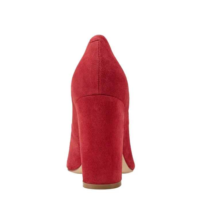 Women Marc Fisher Heels and Pumps Abilene Block Heel Pointy Toe Pump Medium Red Suede