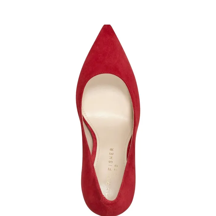 Women Marc Fisher Heels and Pumps Abilene Block Heel Pointy Toe Pump Medium Red Suede