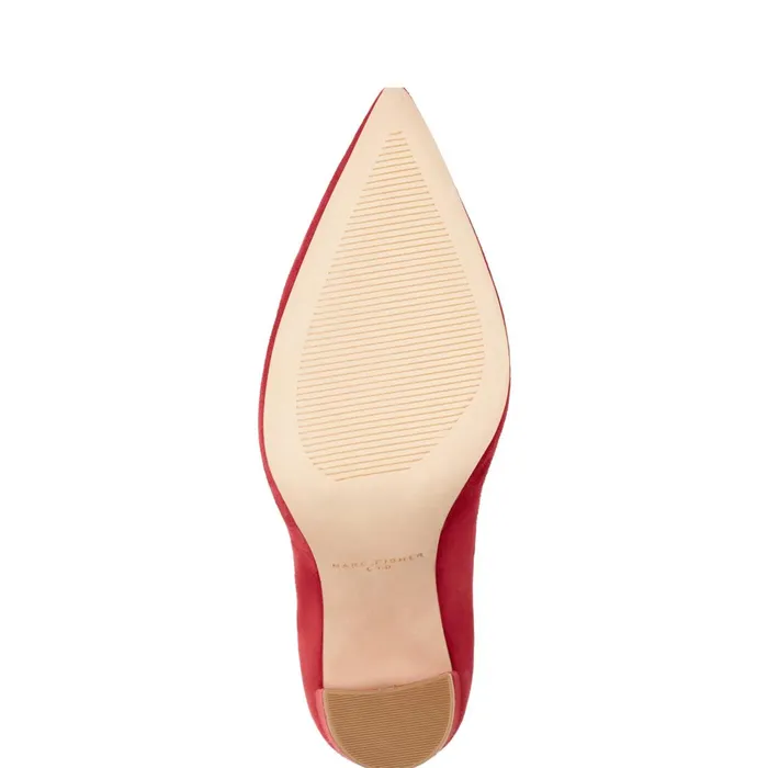 Women Marc Fisher Heels and Pumps Abilene Block Heel Pointy Toe Pump Medium Red Suede