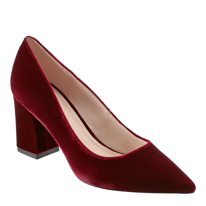 Women Marc Fisher Heels and Pumps Zala Block Heel Pointy Toe Pump Dark Red Velvet