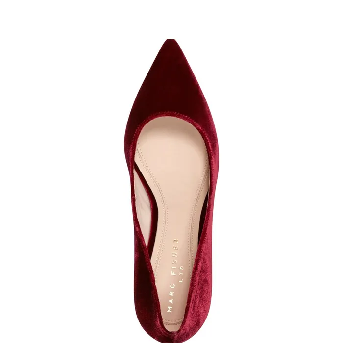 Women Marc Fisher Heels and Pumps Zala Block Heel Pointy Toe Pump Dark Red Velvet