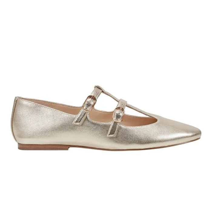 Women Marc Fisher Loafers and Flats Evie Ballet Flat Gold Leather