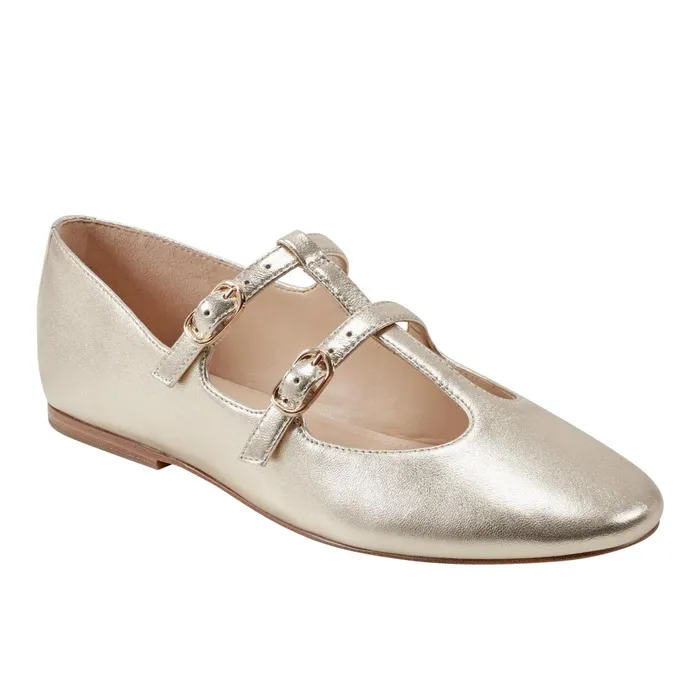 Women Marc Fisher Loafers and Flats Evie Ballet Flat Gold Leather