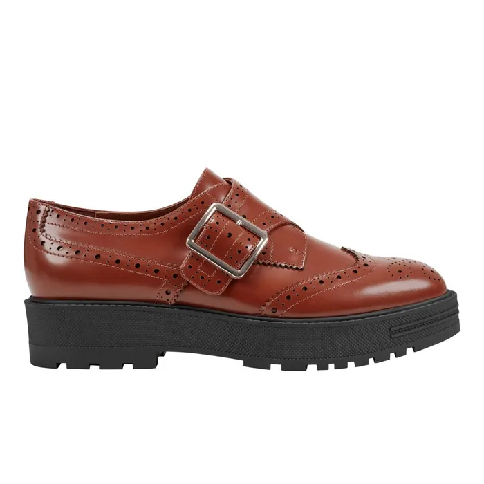 Women Marc Fisher Loafers and Flats Remona Monk Strap Loafer Brown Leather