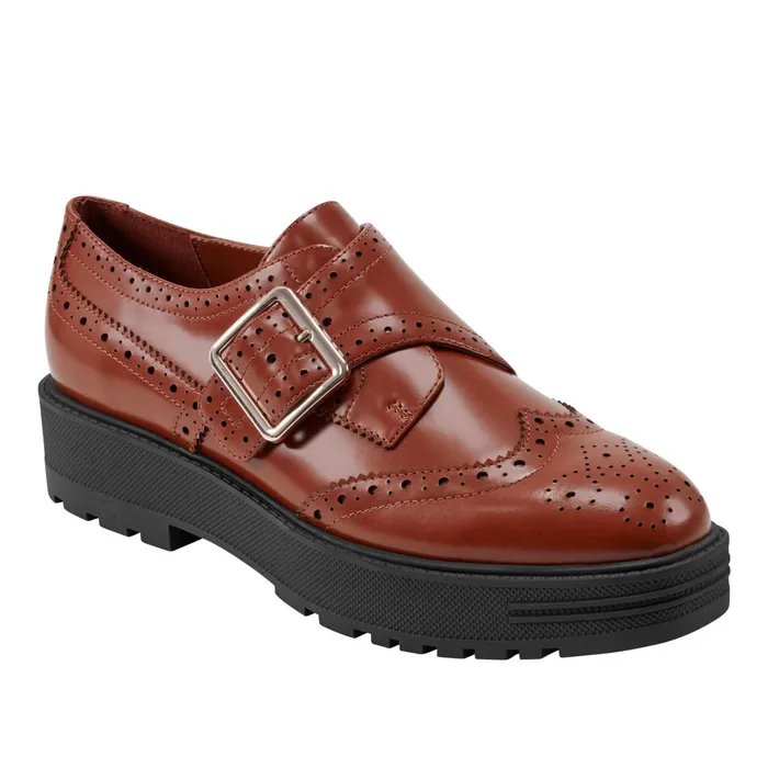 Women Marc Fisher Loafers and Flats Remona Monk Strap Loafer Brown Leather