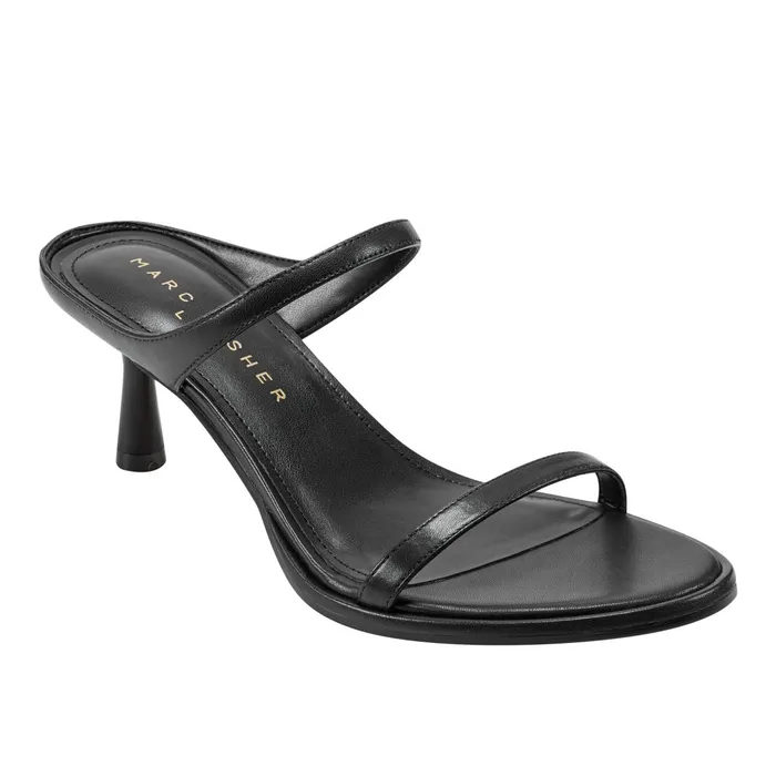 Women Marc Fisher Mules and Slides Alonde Heeled Slide Sandal Black Leather