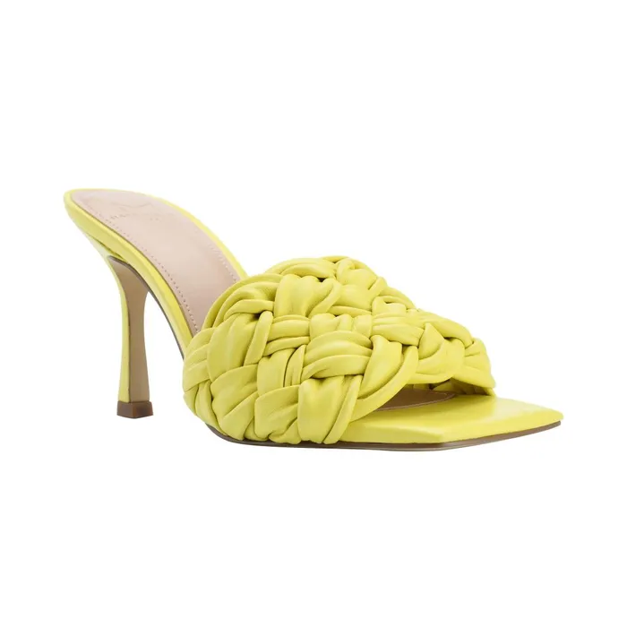 Women Marc Fisher Mules and Slides Draya Square Toe Slide Yellow Leather
