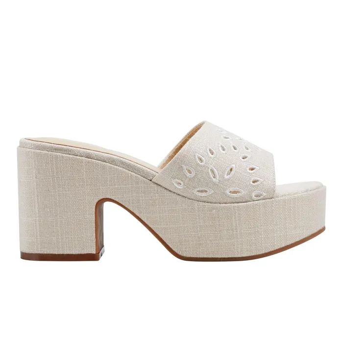 Women Marc Fisher Mules and Slides Foreva Platform Slide Sandal Light Natural