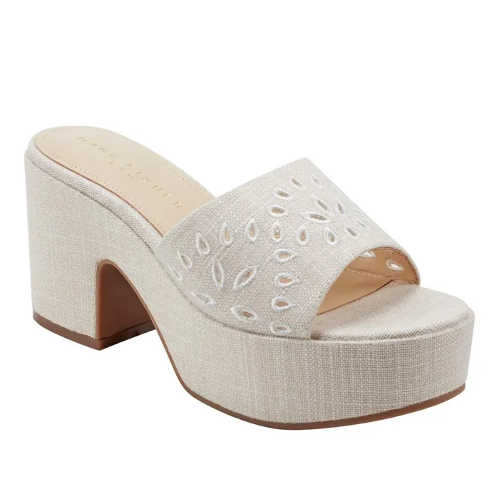 Women Marc Fisher Mules and Slides Foreva Platform Slide Sandal Light Natural