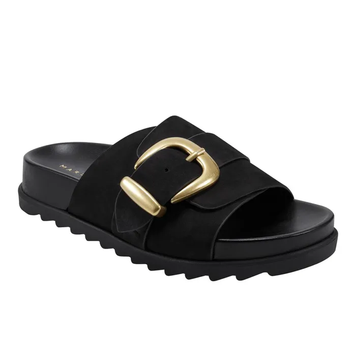 Women Marc Fisher Mules and Slides Hattie Footbed Slide Sandal Black