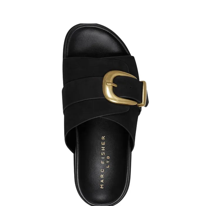 Women Marc Fisher Mules and Slides Hattie Footbed Slide Sandal Black