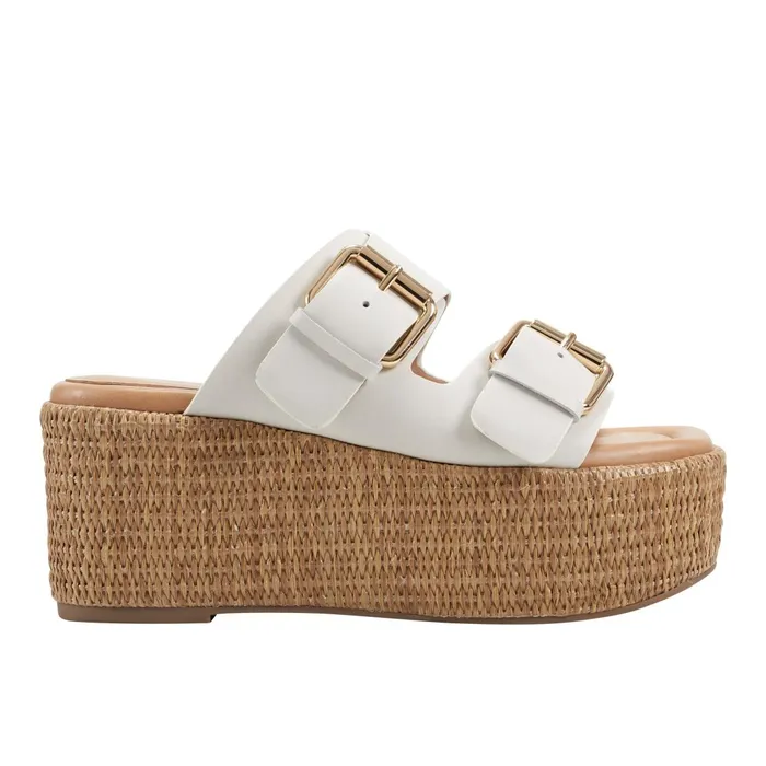 Women Marc Fisher Mules and Slides Palery Platform Buckle Slide Sandal Ivory Leather