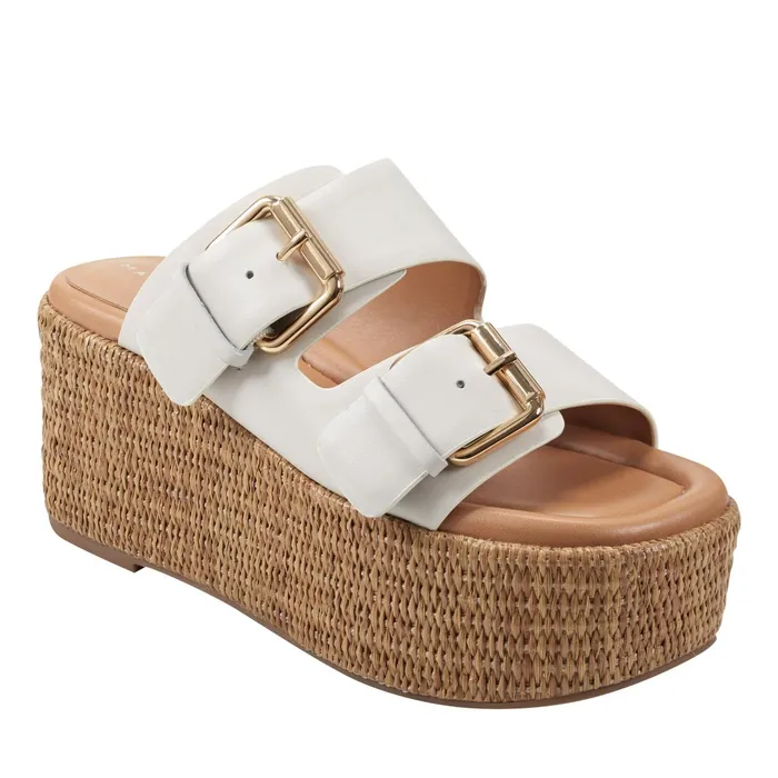 Women Marc Fisher Mules and Slides Palery Platform Buckle Slide Sandal Ivory Leather